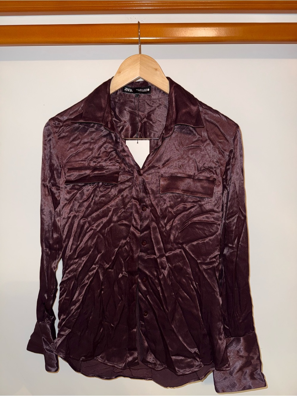 Zara women’s Satin Button-Down Shirt - Burgundy 🍓